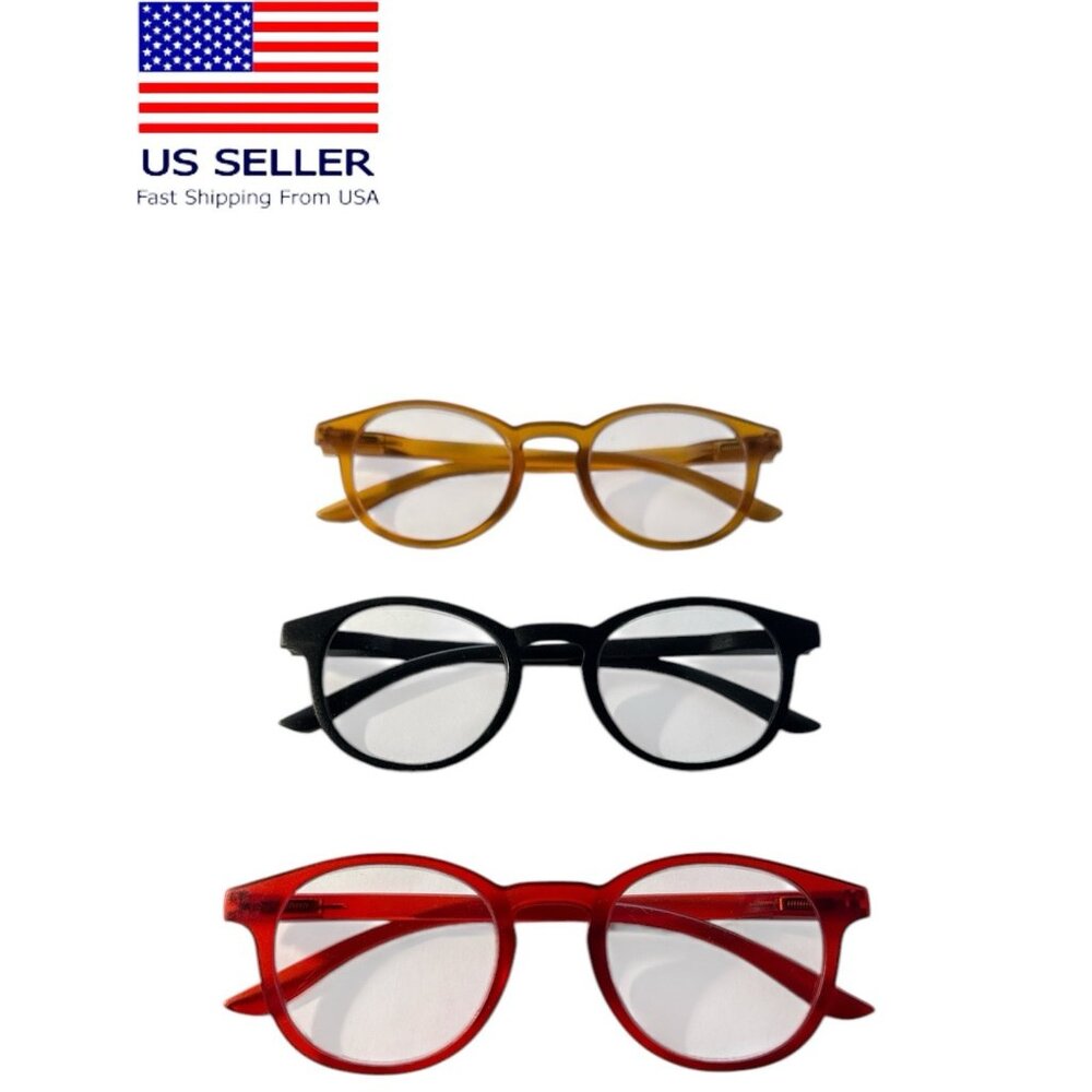 Reading Glasses Round Blue Light Blocking 3 Piece Set Strenght +4.00